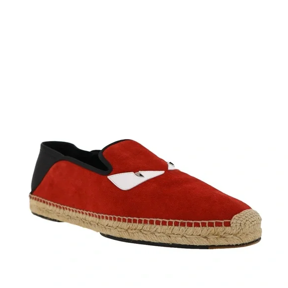 Fendi Monster Bug Eye Espadrilles Red Suede Leather Size 12 US New